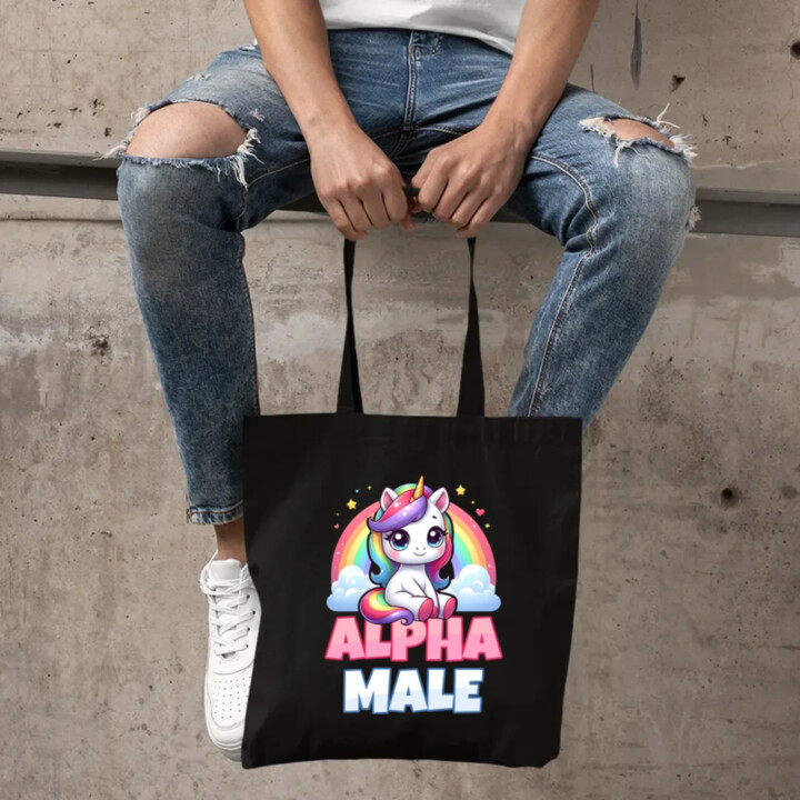 Alpha male - jednorožec s dúhou - taška s potlačou
