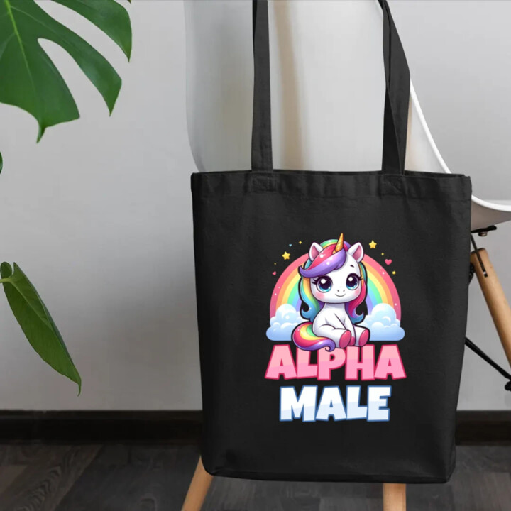 Alpha male - jednorožec s dúhou - taška s potlačou