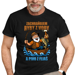 Zachraňujem ryby z vody a pivo z fliaš v2 - pánske tričko s potlačou