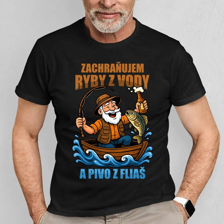 Zachraňujem ryby z vody a pivo z fliaš v2 - pánske tričko s potlačou