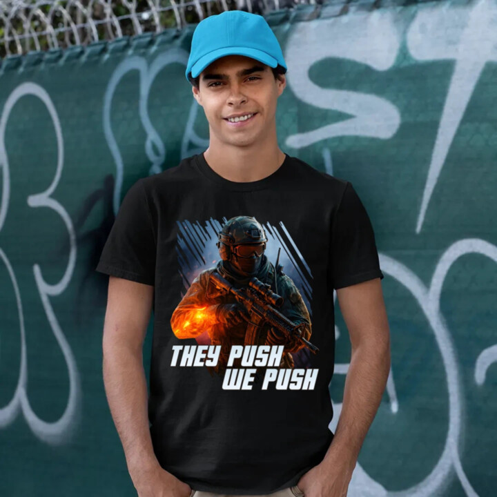 They push, we push - pánske tričko s potlačou pre fanúšikov hry Battlefield