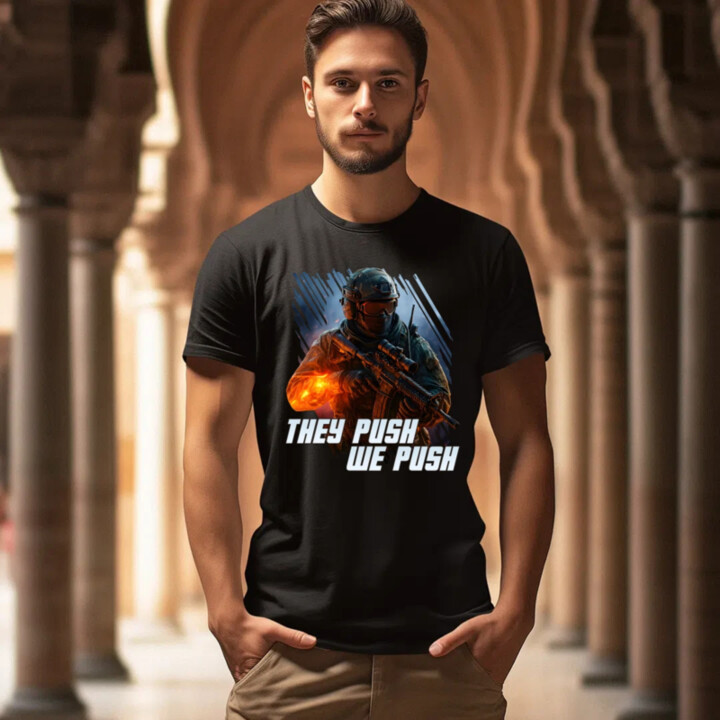 They push, we push - pánske tričko s potlačou pre fanúšikov hry Battlefield