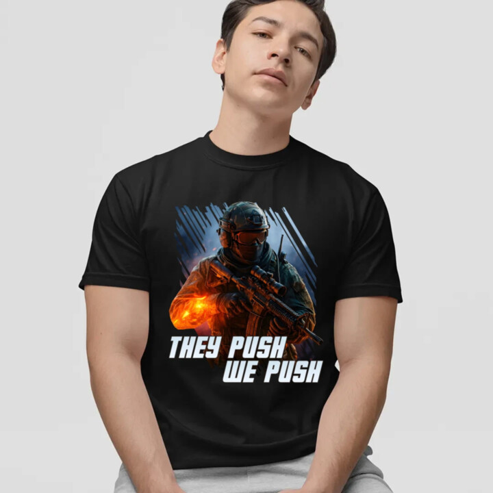 They push, we push - pánske tričko s potlačou pre fanúšikov hry Battlefield