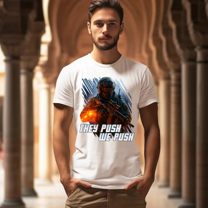 They push, we push - pánske tričko s potlačou pre fanúšikov hry Battlefield