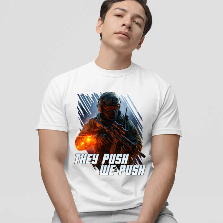 They push, we push - pánske tričko s potlačou pre fanúšikov hry Battlefield