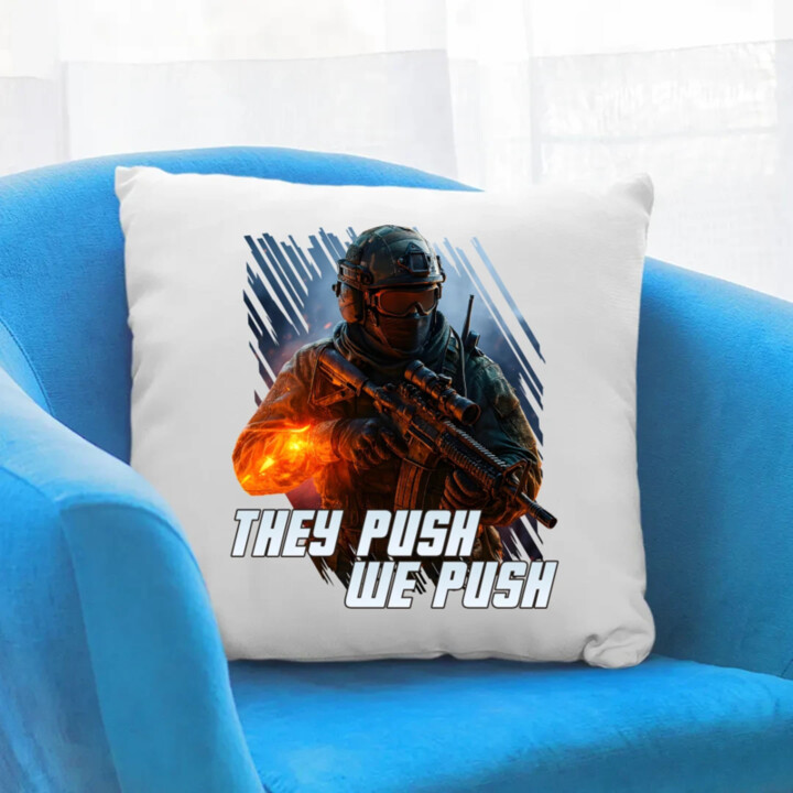 They push, we push - vankúš s potlačou pre fanúšikov hry Battlefield