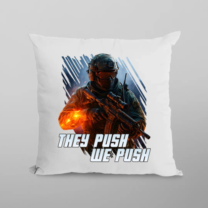 They push, we push - vankúš s potlačou pre fanúšikov hry Battlefield