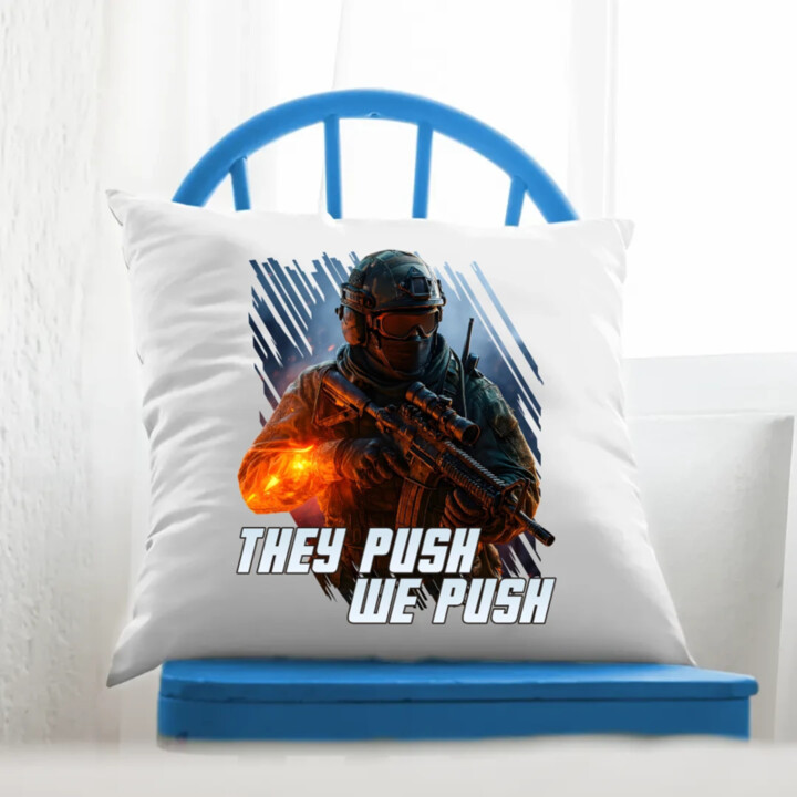 They push, we push - vankúš s potlačou pre fanúšikov hry Battlefield