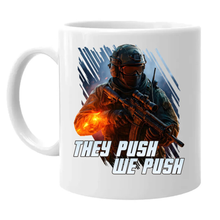They push, we push - keramický hrnček s potlačou pre fanúšikov hry Battlefield