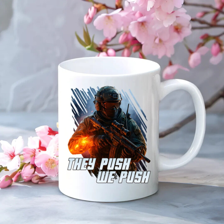 They push, we push - keramický hrnček s potlačou pre fanúšikov hry Battlefield