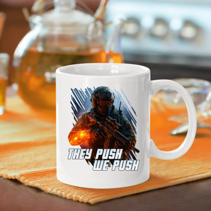They push, we push - keramický hrnček s potlačou pre fanúšikov hry Battlefield