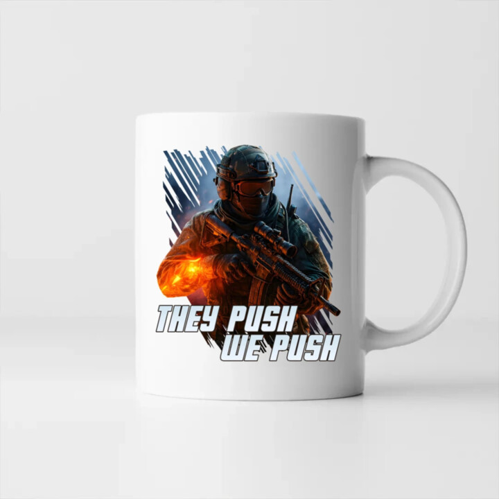 They push, we push - keramický hrnček s potlačou pre fanúšikov hry Battlefield