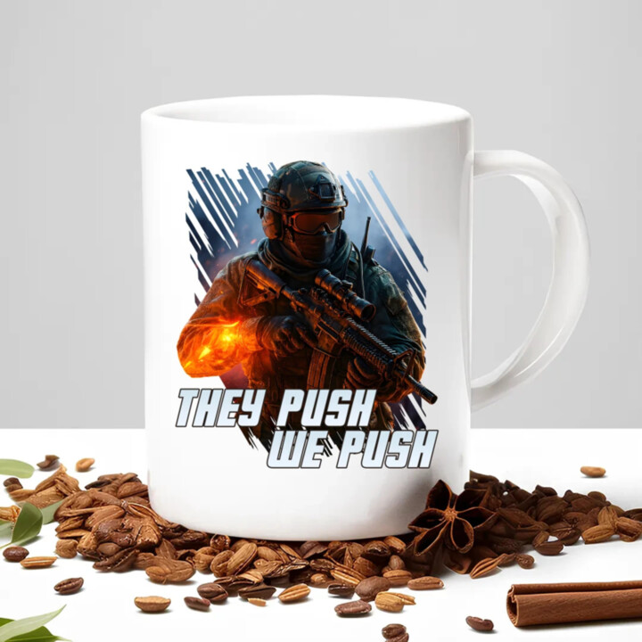 They push, we push - keramický hrnček s potlačou pre fanúšikov hry Battlefield