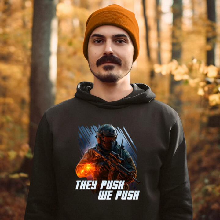 They push, we push  - pánska mikina s potlačou pre fanúšikov hry Battlefield