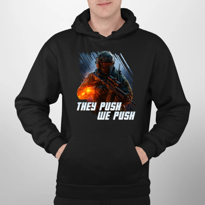 They push, we push  - pánska mikina s potlačou pre fanúšikov hry Battlefield