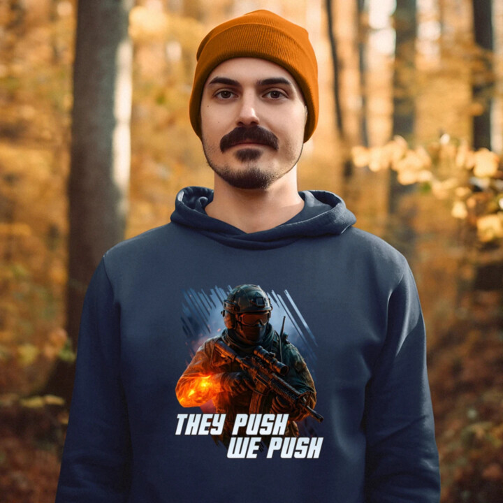They push, we push  - pánska mikina s potlačou pre fanúšikov hry Battlefield