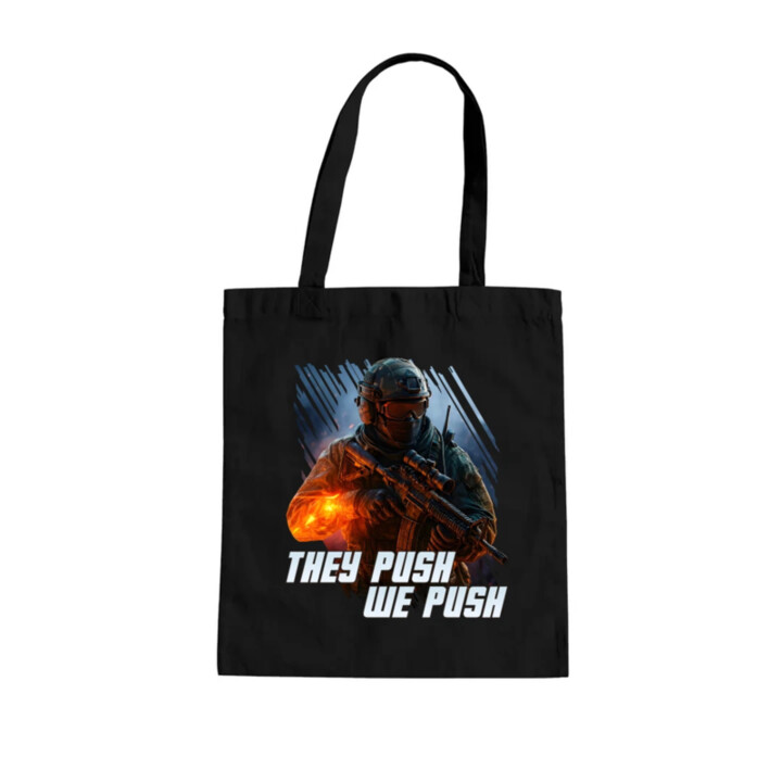 They push, we push - taška s potlačou pre fanúšikov hry Battlefield