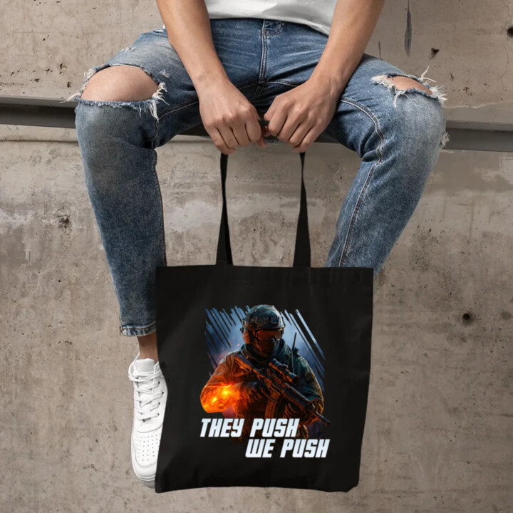 They push, we push - taška s potlačou pre fanúšikov hry Battlefield