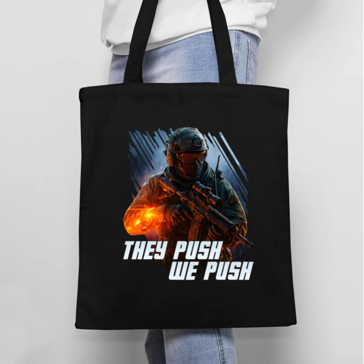 They push, we push - taška s potlačou pre fanúšikov hry Battlefield
