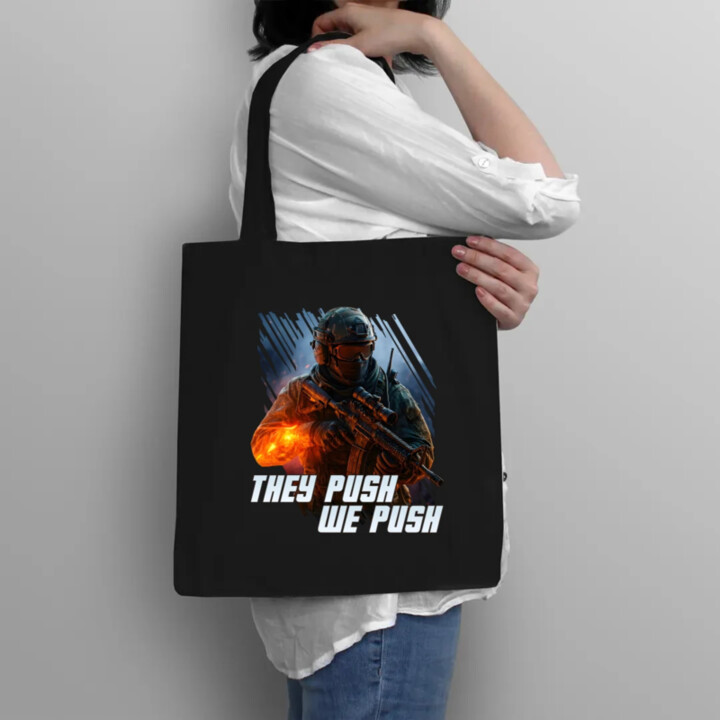 They push, we push - taška s potlačou pre fanúšikov hry Battlefield