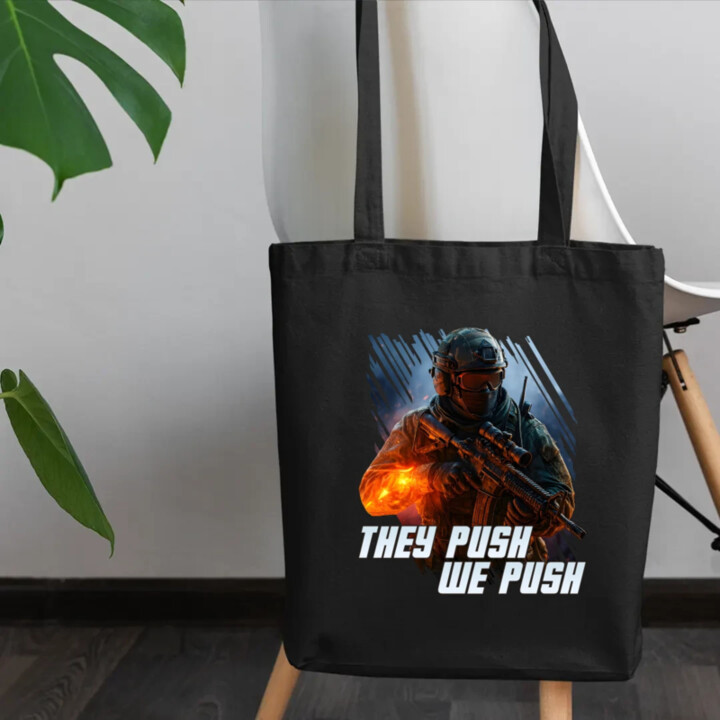 They push, we push - taška s potlačou pre fanúšikov hry Battlefield