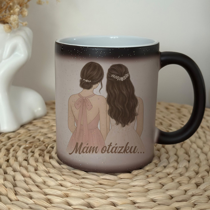 Mám otázku... Budeš mojou svedkyňou? – Hnedovláska - magický trblietavý hrnček s potlačou 