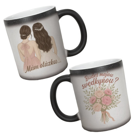 Mám otázku... Budeš mojou svedkyňou? – Hnedovláska - magický trblietavý hrnček s potlačou 