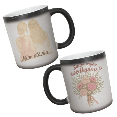 Mám otázku... Budeš mojou svedkyňou? – blondínka - magický trblietavý hrnček s potlačou