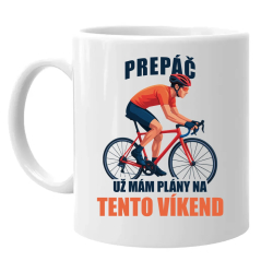Prepáč, už mám plány na tento víkend - bicykel - keramický hrnček s potlačou
