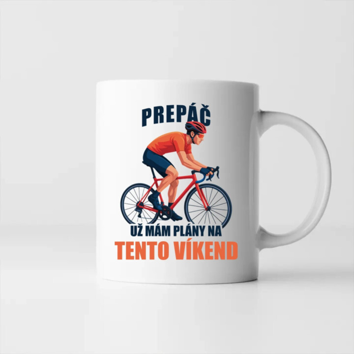 Prepáč, už mám plány na tento víkend - bicykel - keramický hrnček s potlačou