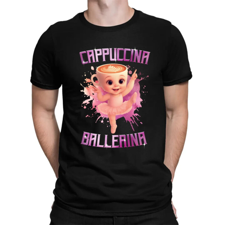 Ballerina Cappuccina Baby - Italian Brainrot - balerína šálka - pánske tričko s potlačou