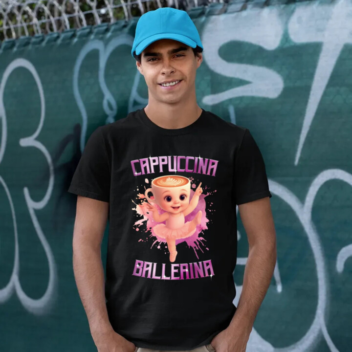 Ballerina Cappuccina Baby - Italian Brainrot - balerína šálka - pánske tričko s potlačou
