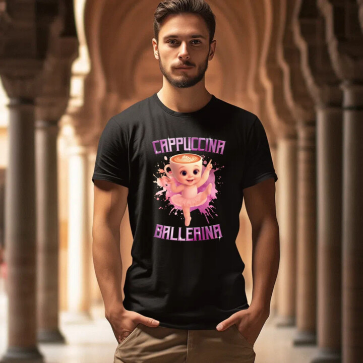 Ballerina Cappuccina Baby - Italian Brainrot - balerína šálka - pánske tričko s potlačou