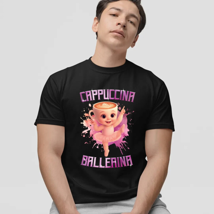 Ballerina Cappuccina Baby - Italian Brainrot - balerína šálka - pánske tričko s potlačou