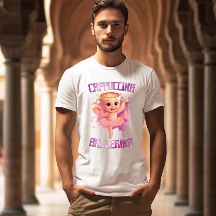 Ballerina Cappuccina Baby - Italian Brainrot - balerína šálka - pánske tričko s potlačou