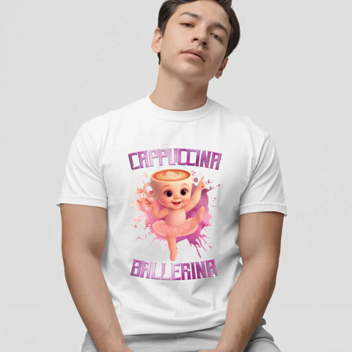 Ballerina Cappuccina Baby - Italian Brainrot - balerína šálka - pánske tričko s potlačou