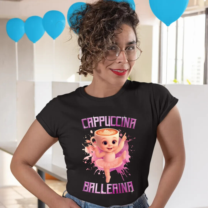 Ballerina Cappuccina Baby - Italian Brainrot - balerína šálka - dámske tričko s potlačou