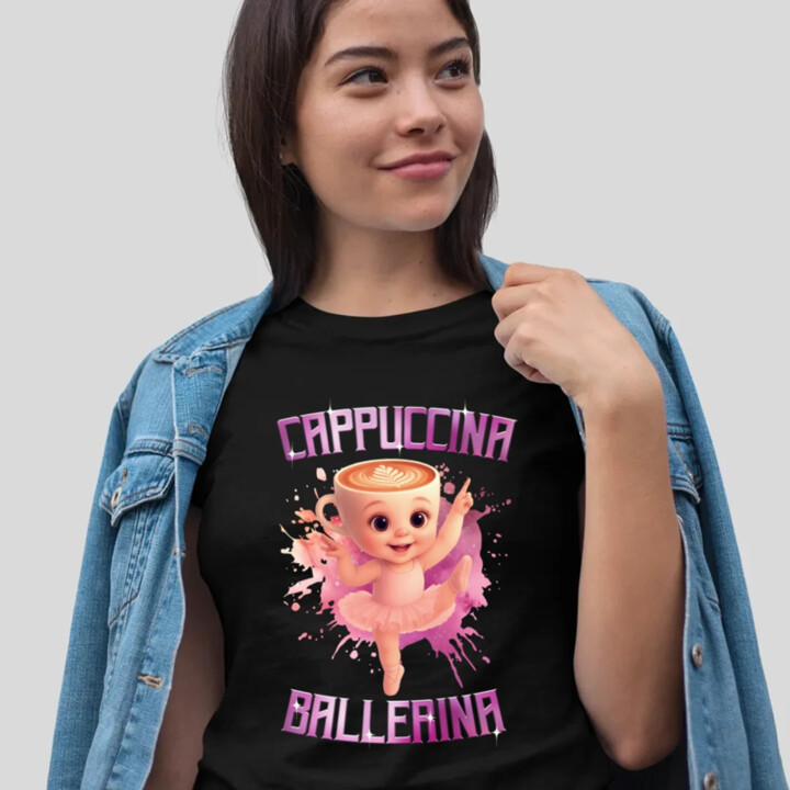 Ballerina Cappuccina Baby - Italian Brainrot - balerína šálka - dámske tričko s potlačou