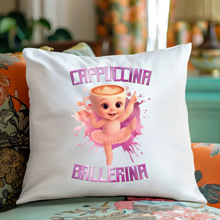 Ballerina Cappuccina Baby - Italian Brainrot - balerína šálka - vankúš s potlačou