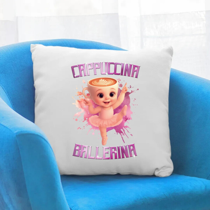 Ballerina Cappuccina Baby - Italian Brainrot - balerína šálka - vankúš s potlačou