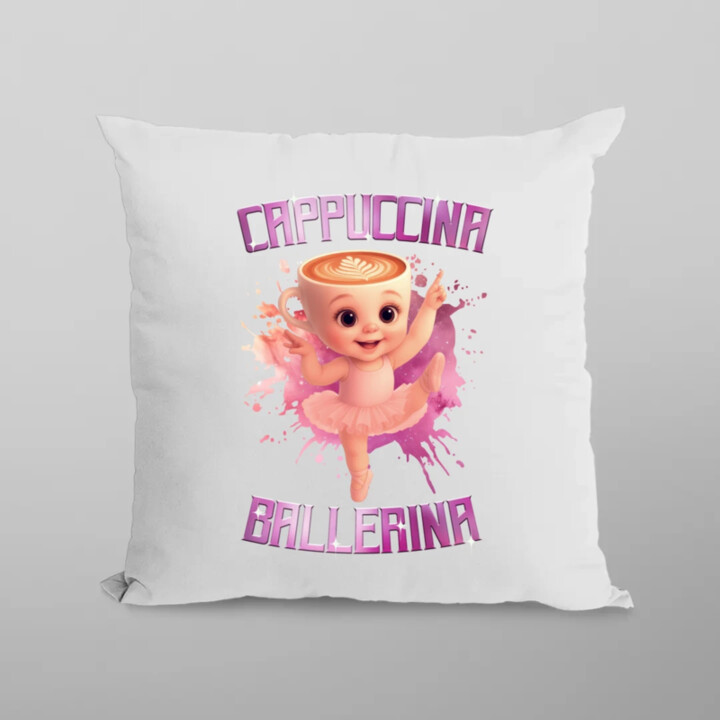 Ballerina Cappuccina Baby - Italian Brainrot - balerína šálka - vankúš s potlačou