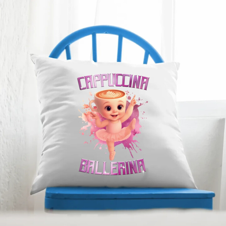 Ballerina Cappuccina Baby - Italian Brainrot - balerína šálka - vankúš s potlačou