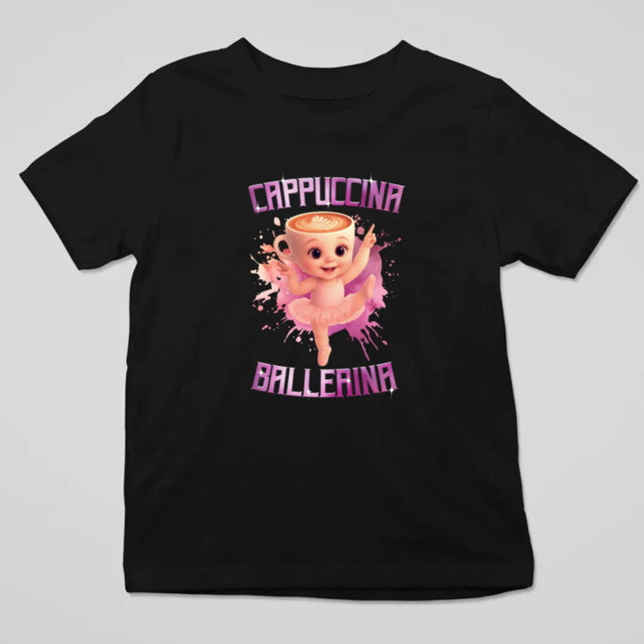 Ballerina Cappuccina Baby - Italian Brainrot - balerína šálka - detské tričko s potlačou