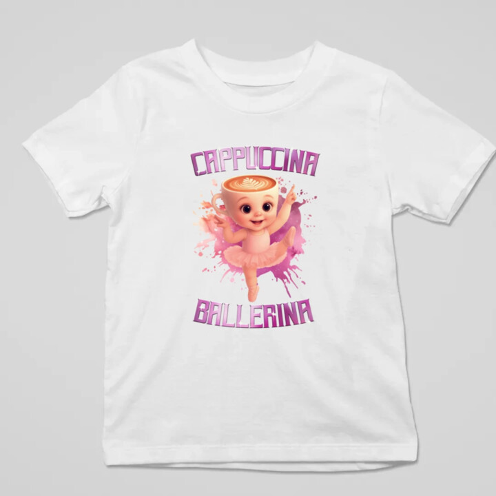 Ballerina Cappuccina Baby - Italian Brainrot - balerína šálka - detské tričko s potlačou