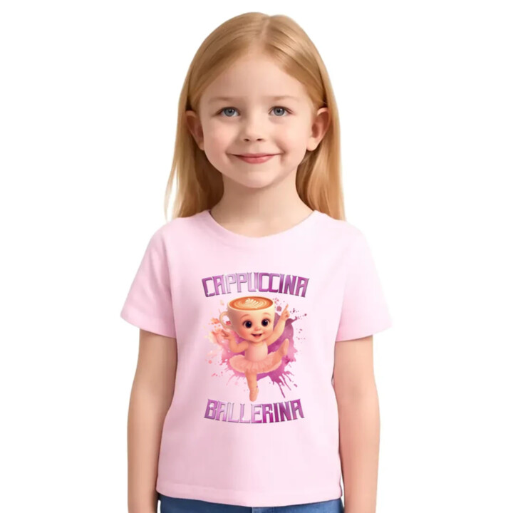 Ballerina Cappuccina Baby - Italian Brainrot - balerína šálka - detské tričko s potlačou