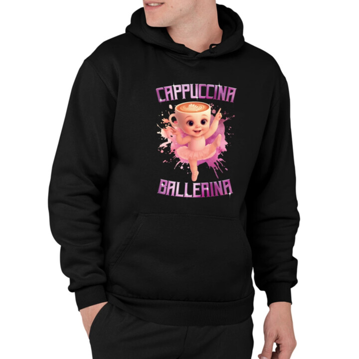 Ballerina Cappuccina Baby - Italian Brainrot - balerína šálka  - pánska mikina s potlačou