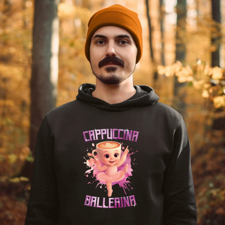 Ballerina Cappuccina Baby - Italian Brainrot - balerína šálka  - pánska mikina s potlačou