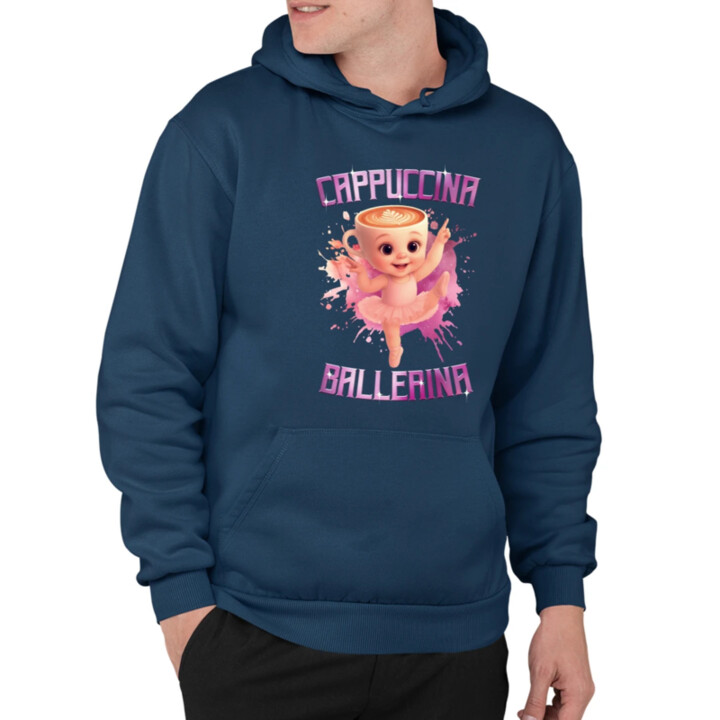 Ballerina Cappuccina Baby - Italian Brainrot - balerína šálka  - pánska mikina s potlačou