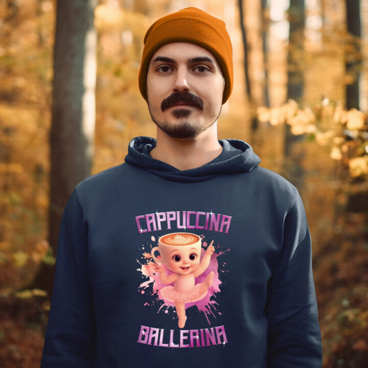 Ballerina Cappuccina Baby - Italian Brainrot - balerína šálka  - pánska mikina s potlačou