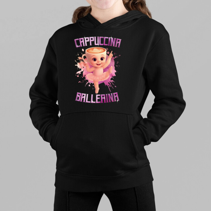 Ballerina Cappuccina Baby - Italian Brainrot - balerína šálka - detská mikina s kapucňou